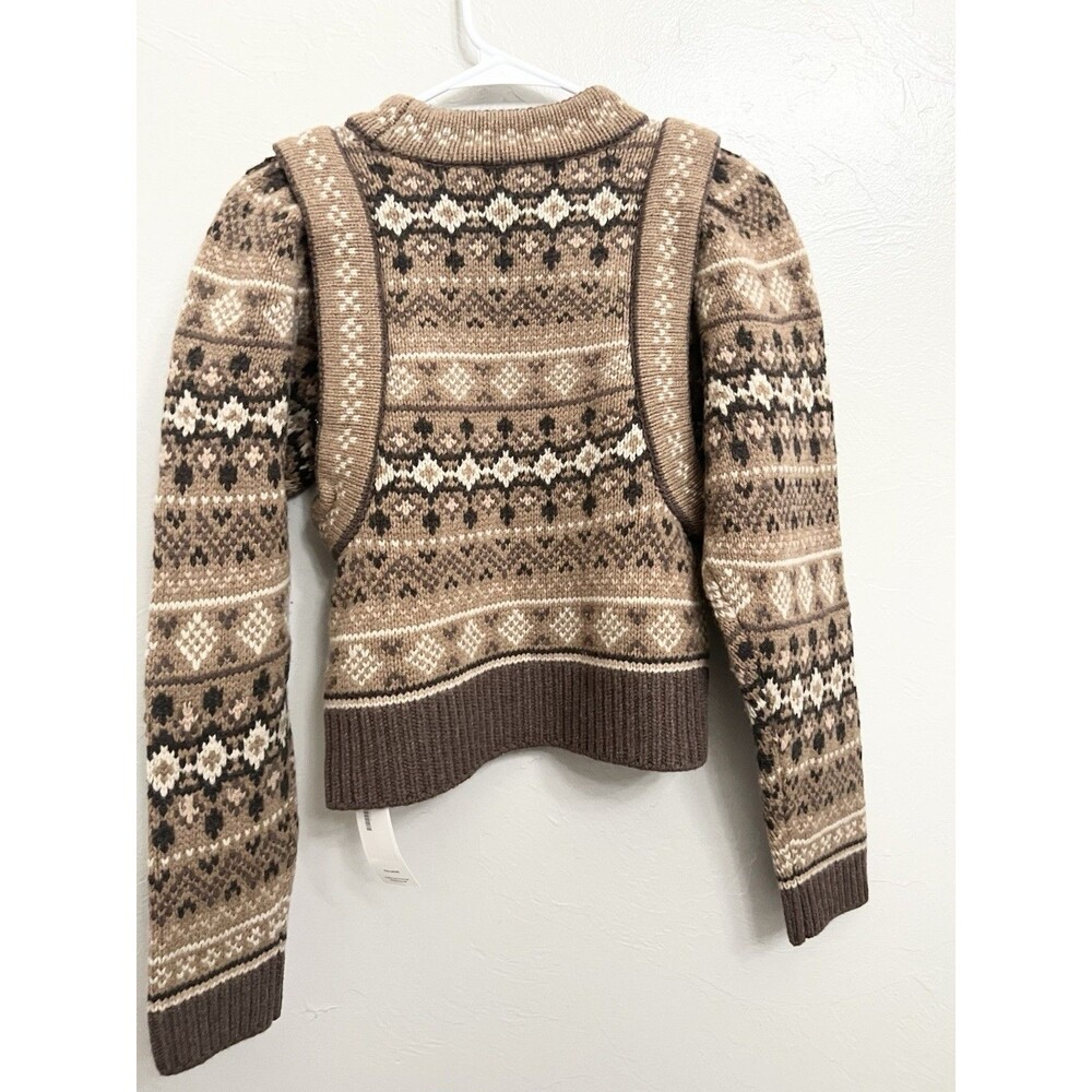 SEA NEW YORK Brown 100% Wool Fair Isle Knit Long Sleeve Sweater Finja sz Small - Picture 11 of 11
